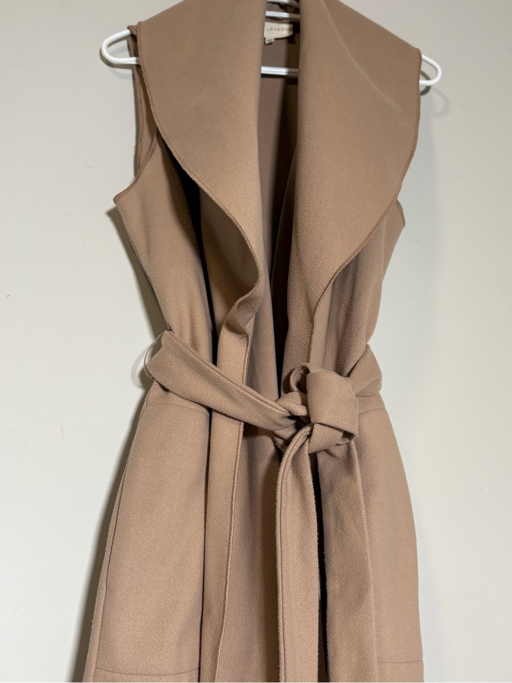 Melloday Belted Sleeveless Duster Vest in Taupe — Size S